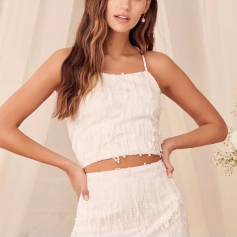 Lulu's Dancing in a Dream White Fringe Lace-Up Two-Piece Mini Dress